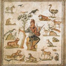 Orpheus surrounded by animals. Ancient Roman floor mosaic, from Palermo, now in the Museo archeologico regionale di Palermo. Picture by Giovanni Dall'Orto.